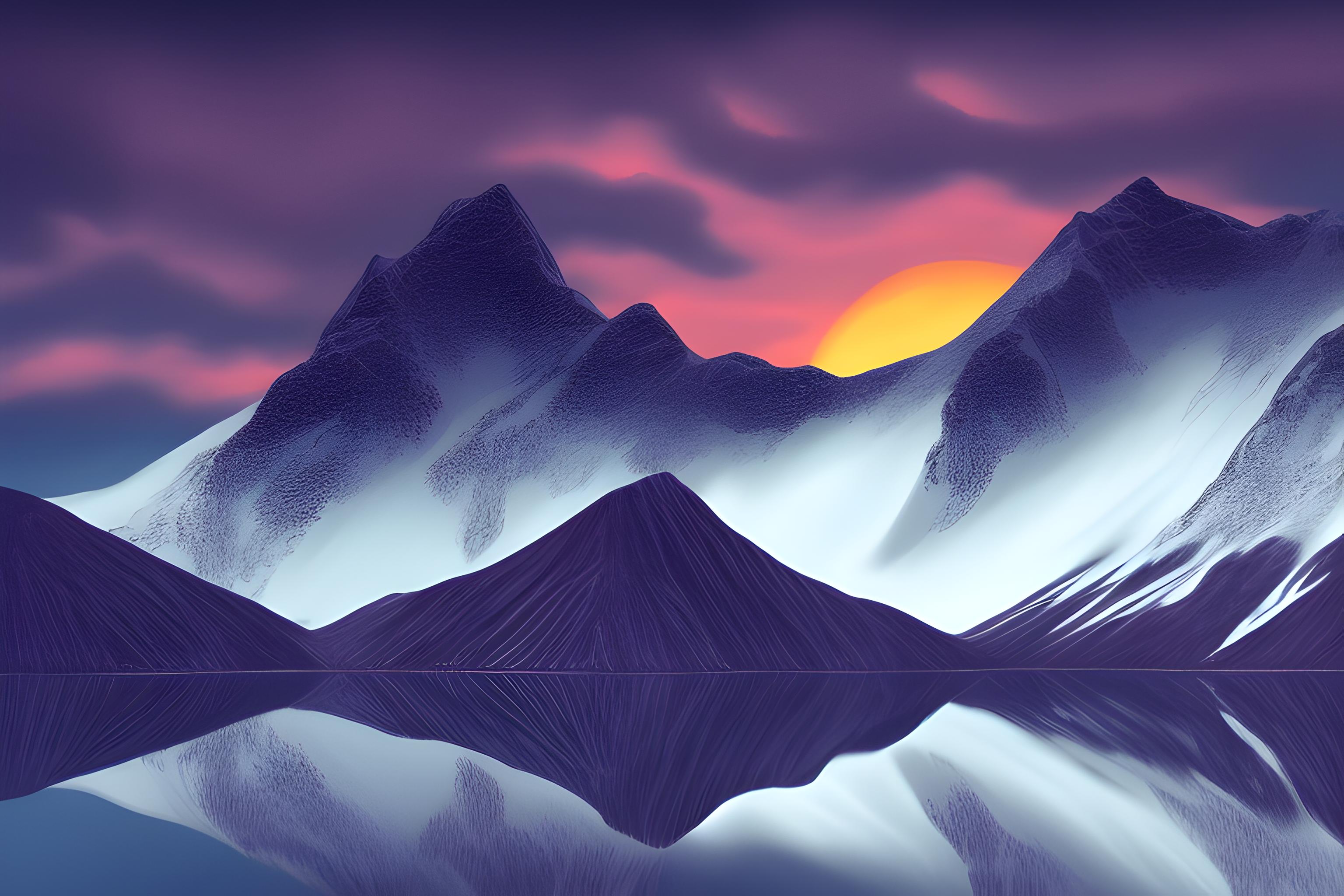 un lac au milieu des montagne avec un lever de soleil 